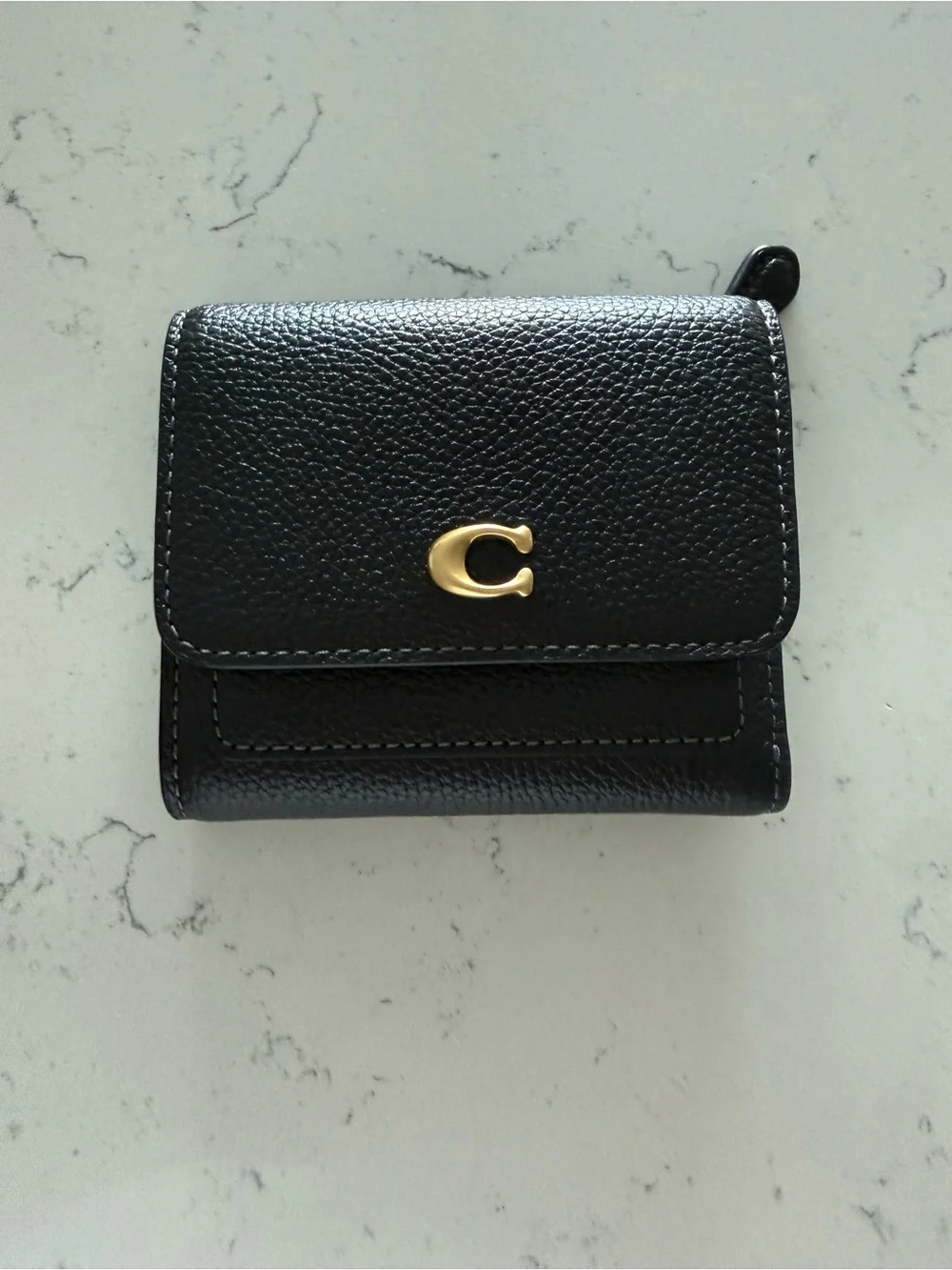 Coach Black Pebbled Leather Mini Wallet with Gold 'C' Accent